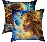 Lot de 2 Housse Coussin 50x50cm Ciel étoilé Carré Velours Double Face Impermé Decoratif Housses de Coussin avec Fermeture éclair Invisible Fille Taie Oreiller pour Patio Canape Balcon Decor，A-550