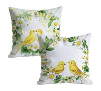Lot de 2 Housse Coussin 55x55cm Doux Velours Oiseaux Motif Taie Oreiller, Taie d'oreiller Decoration Lavable avec Fermeture Éclair Invisible, pour Canapé Extérieur Jardin Salon Decor, Jaune W-P-79