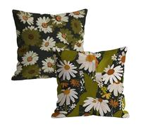 Lot de 2 Housse Coussin 65x65cm Doux Velours Marguerite Motif Taie Oreiller, Taie d'oreiller Decoration Lavable avec Fermeture Éclair Invisible, pour Canapé Extérieur Jardin Decor, Blanc W-P-3525