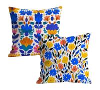Lot de 2 Housse Coussin 70x70cm Doux Velours Fleurs Motif Taie Oreiller, Taie d'oreiller Decoration Lavable avec Fermeture Éclair Invisible, pour Canapé Extérieur Jardin Salon Decor, Bleu W-P-3862