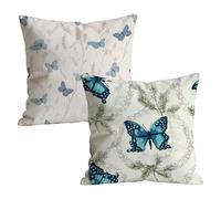 Lot de 2 Housse Coussin 70x70cm Doux Velours Papillon Motif Taie Oreiller, Taie d'oreiller Decoration Lavable avec Fermeture Éclair Invisible, pour Canapé Extérieur Jardin Salon Decor, Bleu W-P-4177