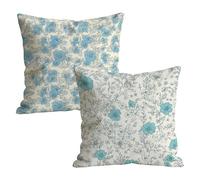 Lot de 2 Housse Coussin 80x80cm Doux Velours Fleurs Motif Taie Oreiller, Taie d'oreiller Decoration Lavable avec Fermeture Éclair Invisible, pour Canapé Extérieur Jardin Salon Decor, Bleu W-P-5670