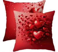 Lot de 2 Housse Coussin 80x80cm rouge Carré Lin Double Face Impermé Decoratif Housses de Coussin avec Fermeture éclair Invisible Coeur Taie Oreiller pour Patio Canape Balcon Decor,Cadeau FemmeA-671