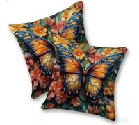 Lot de 2 Housse Coussin de canapé 35x35cm Carrées Velours Housse de Coussin Douces Cecoration de Maison Coussin Canape Décoratives de Luxe Printemps été Automne Hiver, Fleurs ColoréEs Papillons, C-71