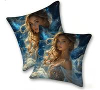 Lot de 2 Housse Coussin de canapé 55x55cm Carrées Velours Housse de Coussin Douces Cecoration de Maison Coussin Canape Décoratives de Luxe Printemps été Automne Hiver, lit Salon, Femme éToiléE, C-908