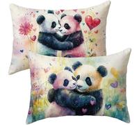 Lot de 2 Housse Coussin Panda Coussin Exterieur Impermeable Velours Taie Oreiller, Coussins de Jardin, Décorations D'été, pour Chambre Salon Jardin Balcon Terrasse Camping - 40x60cm - Amour i-873