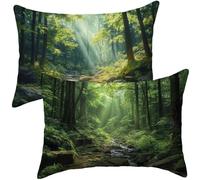 Lot de 2 Housse Coussin Vert Coussin Exterieur Impermeable Lin Taie Oreiller, Coussins de Jardin, Décorations D'été, pour Chambre Salon Jardin Balcon Fauteuil Terrasse Camping - 50x70cm - forêt i-623