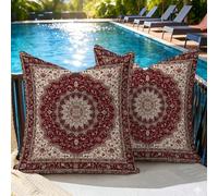 Lot de 2 Housse de Coussin 25x25 Extérieur Imperméable, Rouge Bohême Taie d'oreiller Décorative avec Fermeture Éclair Invisible, Impression double face pour Jardin Balcon Terrasse Salon Canapé, #13l