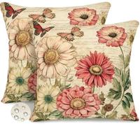 Lot de 2 Housse de Coussin 30x30 cm Exterieur Impermeable Taie D'Oreiller Fleur Rétro Housses de Coussin Rustique Été Printemps Coussins Décoratifs pour Canapé Jardin Patio Salon Chambre -GY384