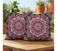 Lot de 2 Housse de Coussin 30x30 Extérieur Imperméable, Rose rouge Mandala Taie d'oreiller Décorative avec Fermeture Éclair Invisible, Impression double face pour Jardin Balcon Salon Canapé, #25l