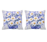 Lot de 2 Housse de Coussin 30x30cm Beige Coussin Salon de Jardin Exterieur Impermeable Lin Double Face Décoratives Taie d'oreiller pour L'été,Automne,Outdoor Terrasse,Banc,Canapé,Chaise Fleur -T746