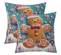 Lot de 2 Housse de Coussin 40x40 Homme Mignon de Pain D'Gingembre,Taie d'oreiller Canes de Bonbons de Noël Roses,Housse d'oreiller Cane de Marche de Bâtons de Père Flocon de Neige d'arbre de Noël