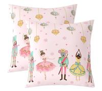 Lot de 2 Housse de Coussin 40x40 Noël Casse-Noix,Taie d'oreiller Noël Décor Soldat Souris Roi Filles de Ballet Rose,Housse d'oreiller Rêveuse Princesse Étoile Fée Chaînes de Lumière Flocon de Neige