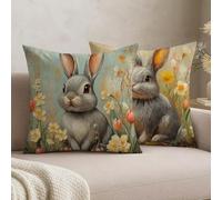 Lot de 2 Housse de Coussin 45x45 cm Velours Imperméable, Gris Housse Coussin Extérieur pour Jardin Terrasse Balcon, Taie d'oreiller Lapin, Décoration de Maison avec Fermeture Éclair Invisible, #b415s