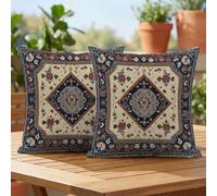 Lot de 2 Housse de Coussin 50x50 Extérieur Imperméable, Rétro Bohême Taie d'oreiller Décorative avec Fermeture Éclair Invisible, Impression double face pour Jardin Balcon Terrasse Salon Canapé, #22l