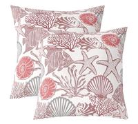 Lot de 2 Housse de Coussin 60x60 Animaux de Mer Côtière de Dessin Animé,Taie d'oreiller Monde sous-Marin,Taie Oreiller Étoile de Mer de Coquille Impression de Corail Poisson Mignon de Vie de L'Océan