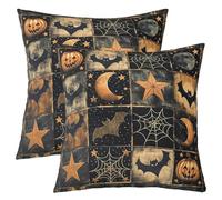 Lot de 2 Housse de Coussin 60x60 Bats Halloween Décor Gothique,Taie d'oreiller Teines D'Araignées Lanterne de Citrouille,Housse d'oreiller Ombres Sombres Effrayantes Étoiles Lune Teine D'Araignée