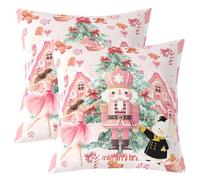 Lot de 2 Housse de Coussin 60x60 Cache-Noix Rose,Taie d'oreiller Homme de Pain D'Gingembre de Maison de Bonbons de Noël,Housse d'oreiller Princesse de Ballet Mignonne Soldat de Souris de Dessin Animé