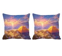 Lot de 2 Housse de Coussin 65x65cm Été Coussin Salon de Jardin Exterieur Impermeable Lin Double Face Décoratives Taie d'oreiller pour L'été,Automne,Outdoor Terrasse,Banc,Canapé,Chaise Arbre -T602