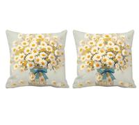 Lot de 2 Housse de Coussin 70x70cm Beige Coussin Salon de Jardin Exterieur Impermeable Lin Double Face Décoratives Taie d'oreiller pour L'été,Automne,Outdoor Terrasse,Banc,Canapé,Chaise Fleur -T776