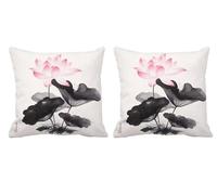 Lot de 2 Housse de Coussin 70x70cm Blanc Coussin Salon de Jardin Exterieur Impermeable Lin Double Face Décoratives Taie d'oreiller pour L'été,Automne,Outdoor Terrasse,Banc,Canapé,Chaise Lotus -T755