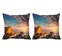 Lot de 2 Housse de Coussin 70x70cm Été Coussin Salon de Jardin Exterieur Impermeable Velour Double Face Décoratives Taie d'oreiller pour L'été,Automne,Outdoor Terrasse,Banc,Canapé,Chaise Arbre -T782