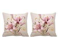 Lot de 2 Housse de Coussin 70x70cm Lis Coussin Salon de Jardin Exterieur Impermeable Velour Double Face Décoratives Taie d'oreiller pour L'été,Automne,Outdoor Terrasse,Banc,Canapé,Chaise Crème -T758