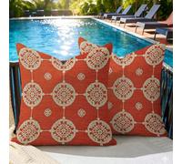 Lot de 2 Housse de Coussin 80x80 Extérieur Imperméable, Orange caramel Mandala Taie d'oreiller Décorative avec Fermeture Éclair Invisible, Impression double face pour Jardin Balcon Salon Canapé, #4l