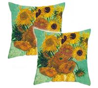 Lot de 2 Housse De Coussin Canapé 45x45 cm, peintures célèbres de Van Gogh, taie d'oreiller carrée pour la Maison, la Voiture, Lin, Coton, Tournesol