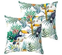 Lot de 2 Housse De Coussin Canapé 45x45 cm, taie d'oreiller carrée à la Taille, Housse de Coussin pour décoration de Voiture à la Maison, Velours, Toucan de la Jungle Verte