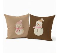 Lot de 2 Housse de Coussin Canape 65x65cm Ocre Bonhomme de neige Design Velours Doux Carrée Decoration Taie Oreiller, Fermeture Éclair Invisible Résistant Lavable, pour Décoration Jardin P-W-1467