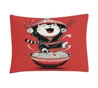 Lot de 2 Housse de Coussin Chat Samouraï Mange des Ramen, Taie d'oreiller Style Dessin Animé Japonais Canape Rectangulaire, Housse Coussin Microfibre pour Salon Chambre avec Fermeture éclair 40x60cm
