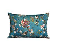 Lot De 2 Housse De Coussin Deux Oiseaux avec Fleur De Cerisier-Bleu, Rose, Gris Housses Coussins De Voiture Lavable Modernes Décoratif Taie d'oreiller, pour Maison, Canapé, 60x40cm