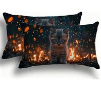Lot de 2 Housse de Coussin en Lin de coton Chat Décoratif Canapé Taie d'oreiller Doux et Douillet Decoration,avec Fermeture Éclair pour Maison Salon Chambre Jardin Extérieur Canapé 40x80 Le Feu F0A421