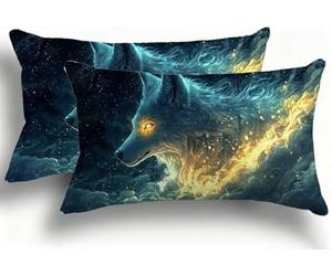 Lot de 2 Housse de Coussin en Velours Lumineux Décoratif Canapé Taie d'oreiller Doux et Douillet Decoration,avec Fermeture Éclair pour Maison Chambre Jardin Extérieur Canapé 40x80 Le Loup F0A-1123