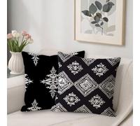 Lot de 2 Housse de Coussin Europe du Nord Taie Oreiller 80x80 Carré Lin Taie Oreiller, Coussin Exterieur Impermeable Protege Oreiller pour Decoration Chambre Maison Jardin Bleu Marine P-37
