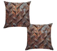 Lot de 2 Housse de Coussin Exterieur 35x35 cm Impermeable Housses Coussins Décoratifs Taie 14x14 Double Face Imprimé Peluche courte Taie d'oreiller pour Maison Canapé Salon - (La rouille) T-1190