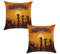 Lot de 2 Housse de Coussin Exterieur Impermeable Femme africaine Housse Coussin Moderne Peluche courte Taie d'oreiller pour Canapé Patio Extérieur Jardin Salon canapé Décor Coussin, 35x35 cm Y-717