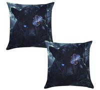 Lot de 2 Housse de Coussin Exterieur Impermeable La Panthère noire Housse Coussin Moderne Peluche courte Taie d'oreiller pour Canapé Patio Extérieur Jardin Salon canapé Décor Coussin, 45x45 cm Y-595