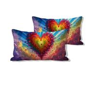 Lot de 2 Housse de Coussin Extérieure Imperméable 50x90cm, Amour Moderne Taie d'oreiller décorative au Design Moderne, Lin Rectangle Taie d'oreiller, Housse Coussin Salon de Jardin Exterieur 0u-4