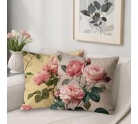 Lot de 2 Housse de Coussin Fleurs Taie Oreiller 75x75 Carré Lin Taie Oreiller, Coussin Exterieur Impermeable Protege Oreiller pour Decoration Chambre Salon Maison Jardin Exterieur Rose P-253