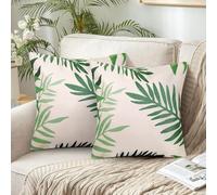 Lot de 2 Housse de Coussin Moderne 45x45cm Vert Feuilles Motif Housse Coussin en Polyester Taie d'oreiller Coussins de Canapé Décoratifs pour Exterieur Jardin Chaises Salon Chambre Maison Décor