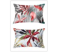 Lot de 2 Housse de Coussin Rectangulaire Feuilles de Fleurs Rouges Décor Canapé Taie d'oreiller 40x60cm Decoration Housses de Coussin Lin Housse de Coussin Décor pour Chambre,Canapé,Chaise,Lit,Jardin
