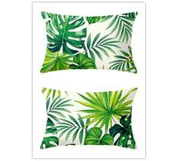 Lot de 2 Housse de Coussin Rectangulaire Feuilles Vertes Décora Canapé Taie d'oreiller 50x70cm Decoration Housses de Coussin en Lin Housse de Coussin Décoration pour Chambre,Canapé,Chaise,Lit,Jardin