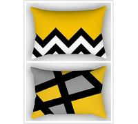 Lot de 2 Housse de Coussin Rectangulaire Noir rayé Jaune Décora Canapé Taie d'oreiller 50x70cm Decoration Housses de Coussin en Lin Housse de Coussin Décoration pour Chambre,Canapé,Chaise,Lit,Jardin