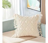 Lot de 2 Housse de Coussins Macramé, Coussin pour Canapé, Taie d'oreiller en Macramé, Fait à la Main, Decoration Maison, Salon, Chambre, Fabriquée en Inde. (Modèle 1 - Crème, 40 X 40CM (Lot de 2))