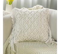 Lot de 2 Housse de Coussins Macramé, Coussin pour Canapé, Taie d'oreiller en Macramé, Fait à la Main, Decoration Maison, Salon, Chambre, Fabriquée en Inde. (Modèle 2 - Crème, 40 X 40CM (Lot de 2))