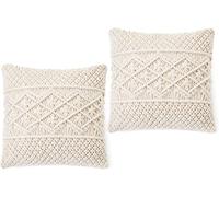 Lot de 2 Housse de Coussins Macramé, Coussin pour Canapé, Taie d'oreiller en Macramé, Fait à la Main, Decoration Maison, Salon, Chambre, Fabriquée en Inde. (Modèle 6 - Crème, 40 X 40CM (Lot de 2))