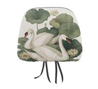 Lot de 2 housses d'appui-tête de voiture avec deux cygnes et fleurs de lotus imprimées - Housses élastiques et confortables pour appuie-tête de voiture - Universelles - Compatibles avec la plupart des