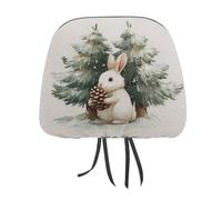 Lot de 2 housses d'appui-tête de voiture avec motif de lapin blanc tenant une pomme de pin, imprimé aquarelle et élastique, confortable, universelle, s'adapte à la plupart des voitures, camionnettes